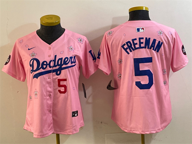 Women's Los Angeles Dodgers #5 Freddie Freeman Pink 2025 Tokyo Series Limited Stitched Baseball Jersey(Run Small) Women's Los Angeles Dodgers #5 Freddie Freeman Pink 2025 Tokyo Series Limited Stitched Baseball Jersey(Run Small)